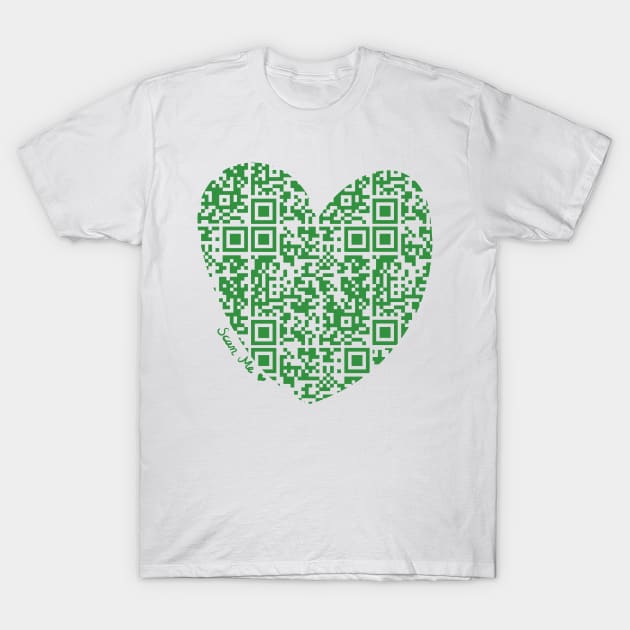 Green Rick Astley Rickroll QR Code Heart Art T-Shirt by VictoriaLehnard
